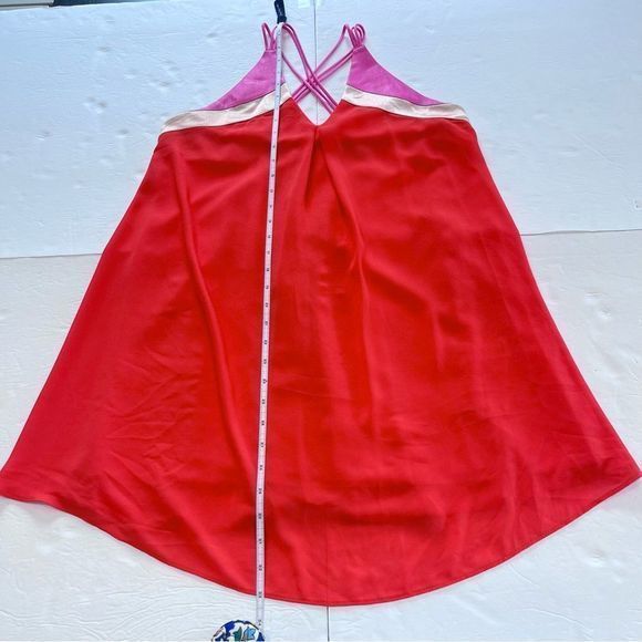 Lulus Bright On Coral Orange Pink Color Block Swing Dress MEDIUM - Picture 10 of 12